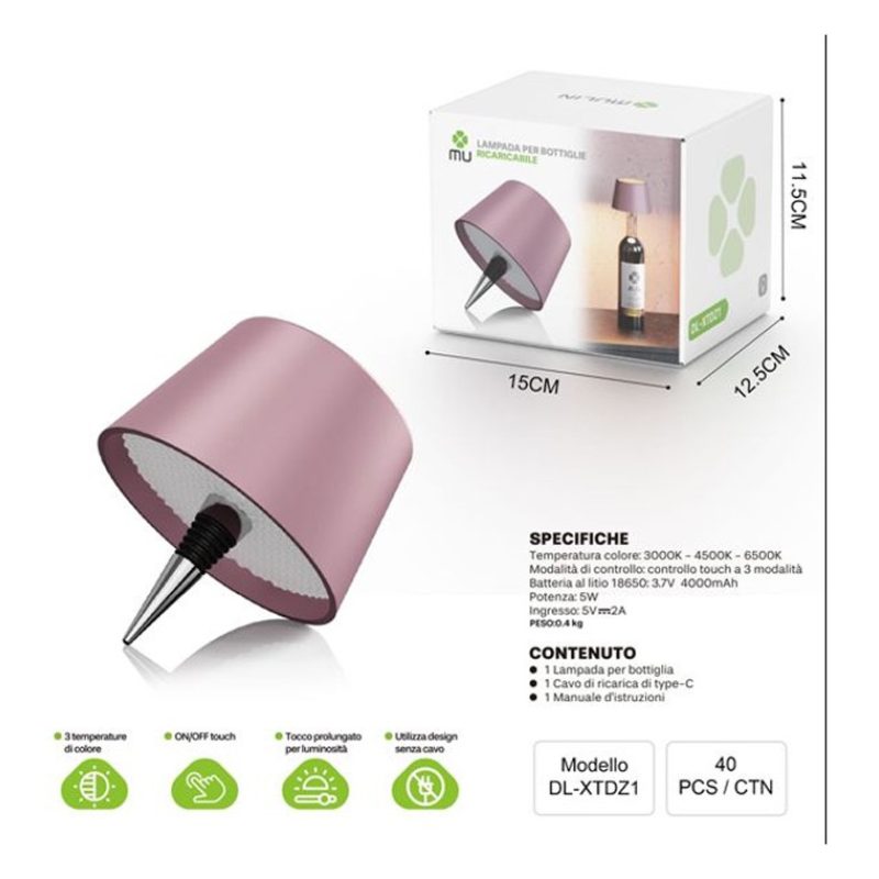 MU Lampada led con tappo per bottiglie di vino ricaricabile USB tou...