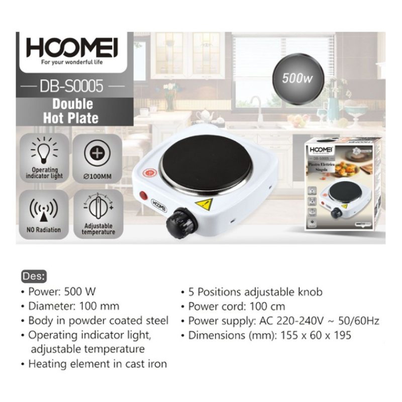 HOOMEI Mini Fornello Elettrico 500W Campeggio Singolo Piastra 100mm...
