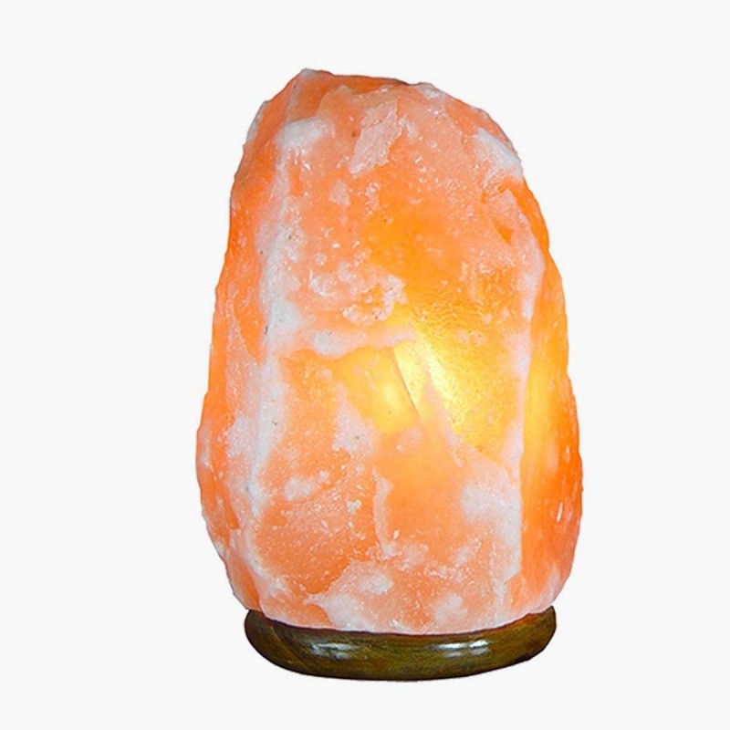Lampada di sale rosa dell'Himalaya 1-2 Kg con base in legno e filo 15x10 cm