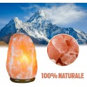 Lampada di sale rosa dell'Himalaya 1-2 Kg con base in legno e filo 15x10 cm