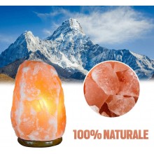 Lampada di sale rosa dell'Himalaya 1-2 Kg con base in legno e filo 15x10 cm