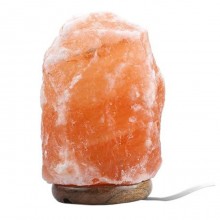Lampada di sale rosa dell'Himalaya 1-2 Kg con base in legno e filo 15x10 cm