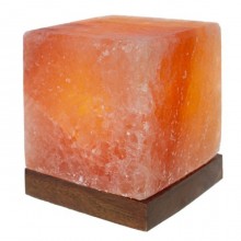 Lampada di sale rosa dell'Himalaya 3.2 Kg con base in legno forma di cubo