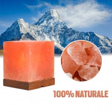 Lampada di sale rosa dell'Himalaya 3.2 Kg con base in legno forma di cubo