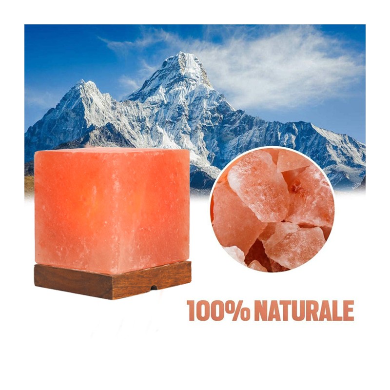 Lampada di sale rosa dell'Himalaya 3.2 Kg con base in legno forma d...