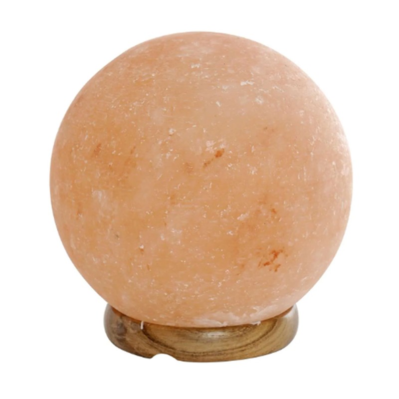 Lampada di sale rosa dell'Himalaya 3.25 Kg con base in legno forma di sfera