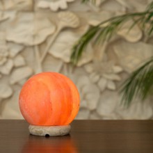 Lampada di sale rosa dell'Himalaya 3.25 Kg con base in legno forma di sfera