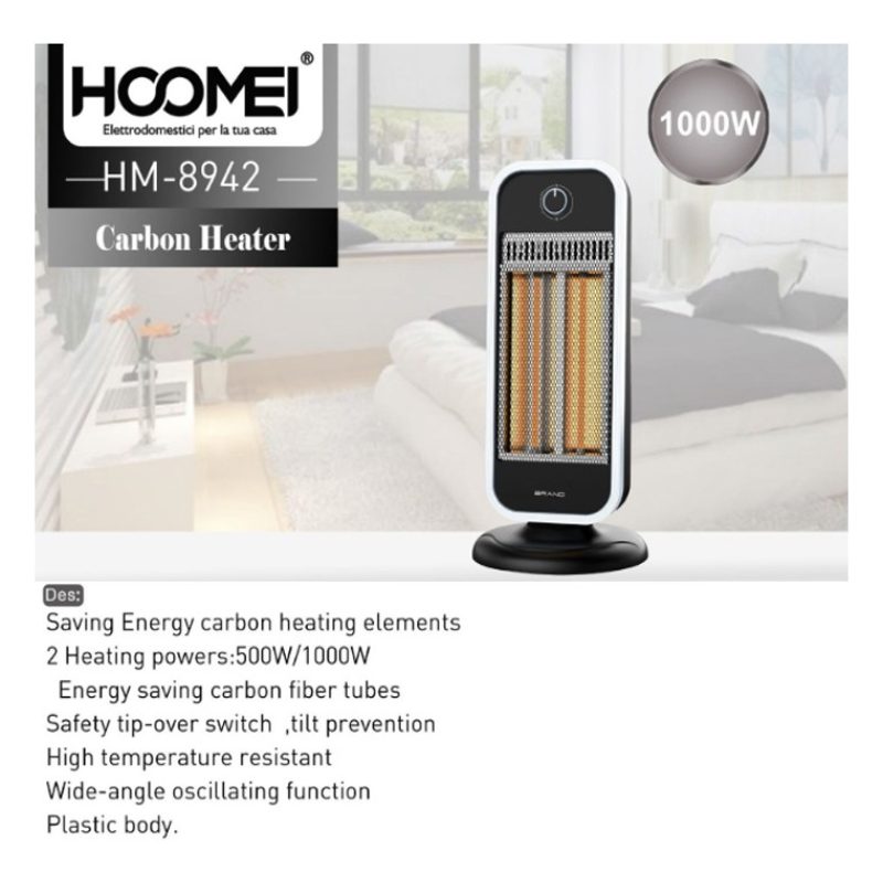 HOOMEI Stufa Elettrica al carbonio Oscillante 500/1000W basso consu...