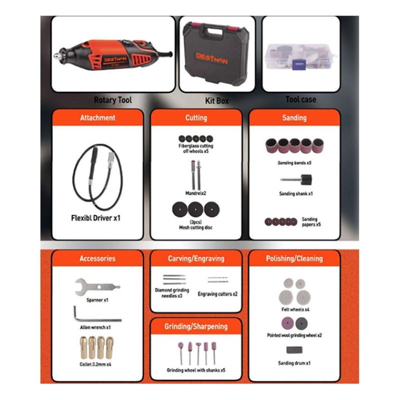 DESTMAN Kit mini trapano 44 pezzi smerigliatrice rotante 240W fresa...