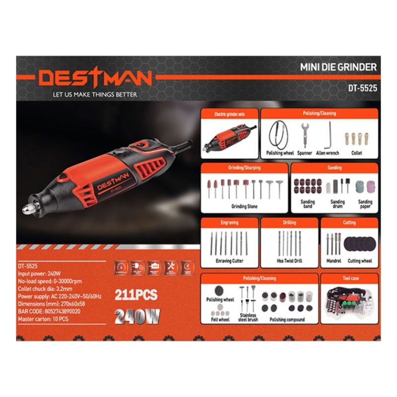 DESTMAN Kit mini trapano 211 pezzi smerigliatrice rotante 240W fres...