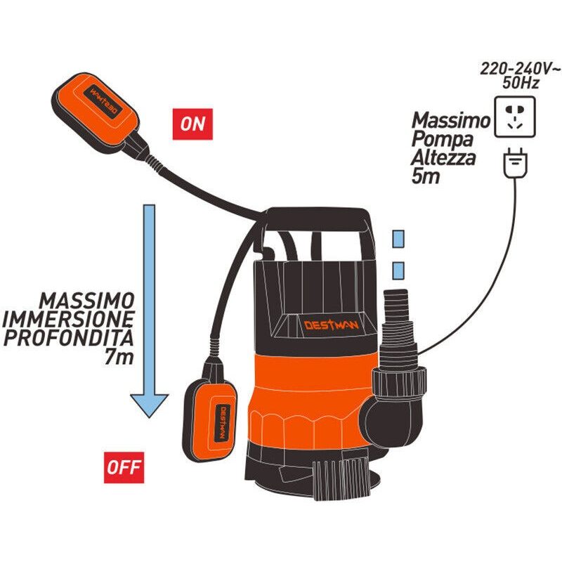 DESTMAN Pompa sommersa per acque reflue 400W 8000 l/h Per giardini ...
