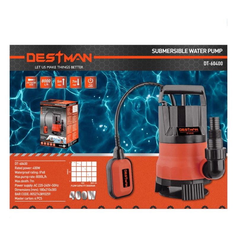 DESTMAN Pompa sommersa per acque reflue 400W 8000 l/h Per giardini ...