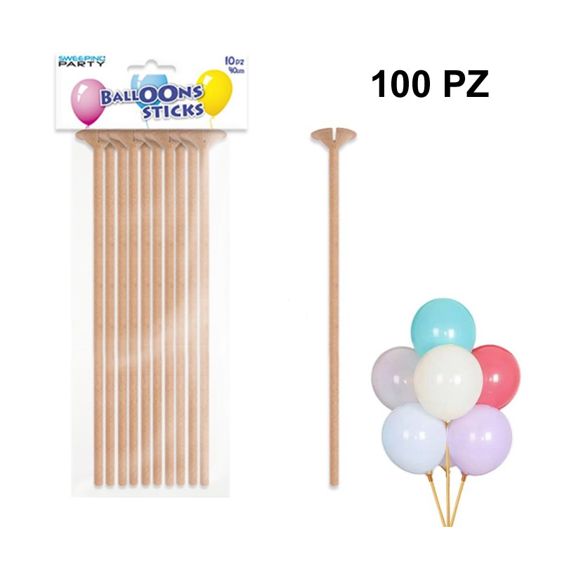 100 Bastoncini con valvole in carta per palloncini o mylar Gofiati ad aria Eco