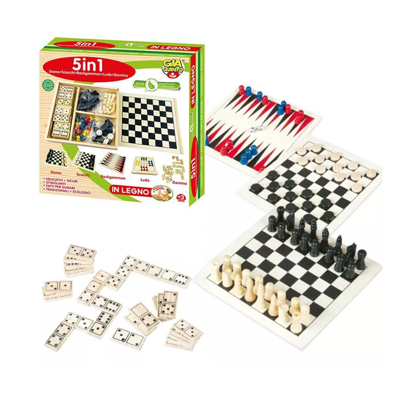 Gioco da Tavolo Dama Scacchi 5 in 1 Ludo Gioco Educativo Scacchiera bambini