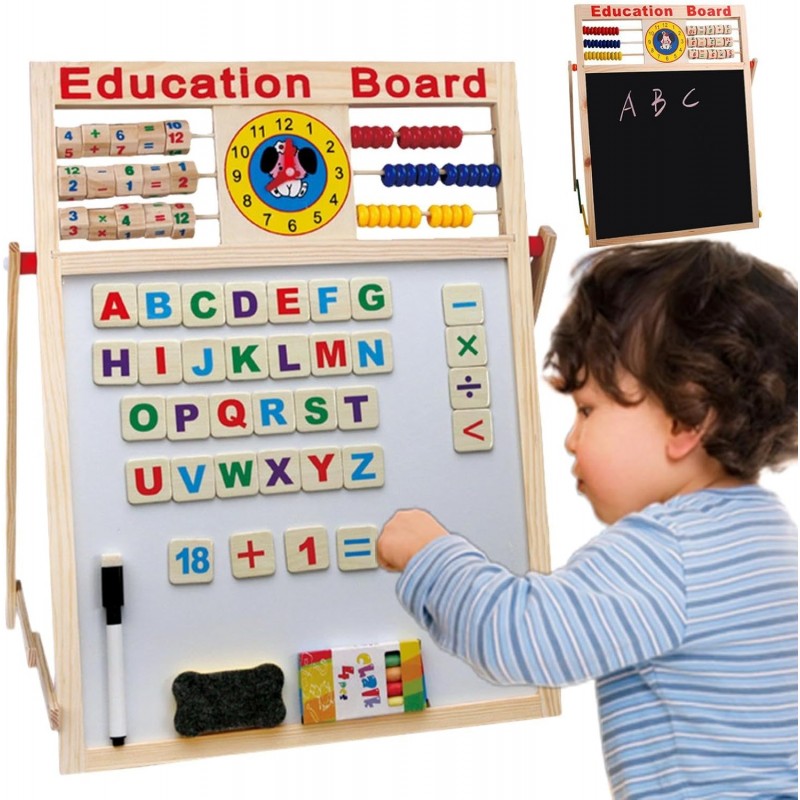 Lavagna con pallottoliere magnetica in legno gessetti e pennarello per bambini
