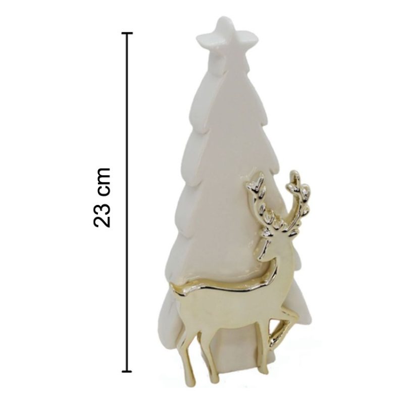 FGF Decorazione natalizia in ceramica albero e renna natale 23cm fo...