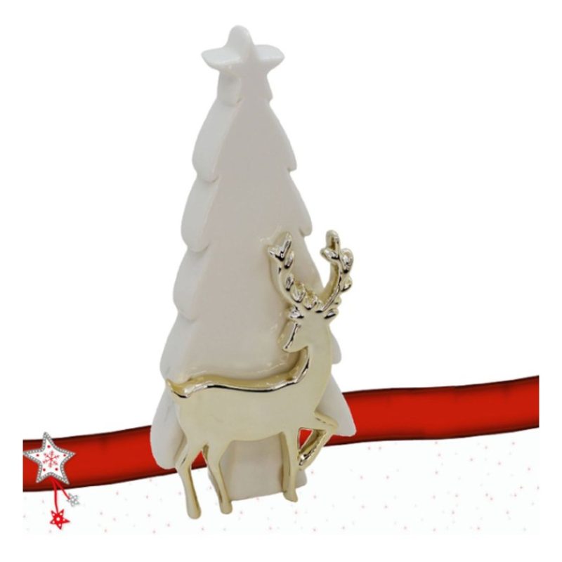 FGF Decorazione natalizia in ceramica albero e renna natale 23cm fo...