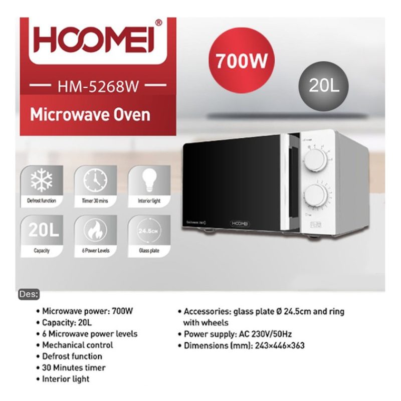 HOOMEI Forno Fornetto Microonde Elettrico 20 Lt 700W 6 Livelli di P...