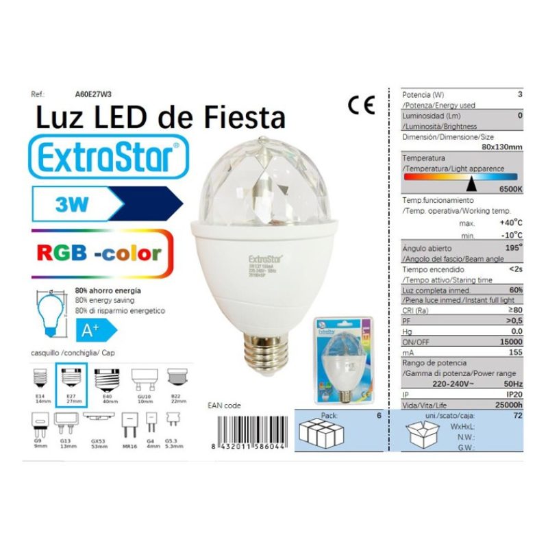 ExtraStar Lampada lampadina led RGB rotante Effetto luci Multicolor...