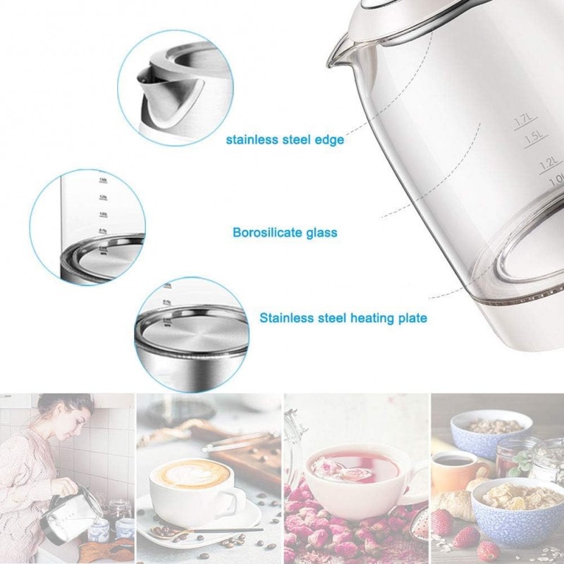HOOMEI Bollitore Elettrico Acqua Calda 1.7L 2200W in Acciaio Scalda...