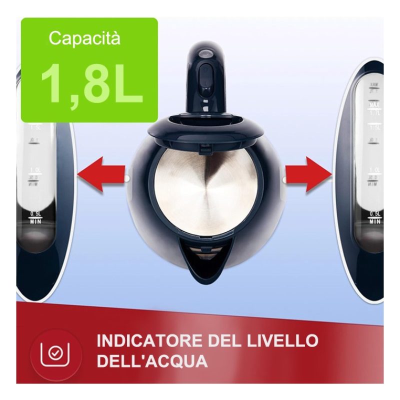 HOOMEI Bollitore Elettrico Acciaio inox 1.8L 2200W Acqua Calda Beva...