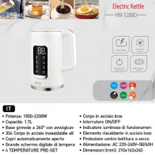 Bollitore Elettrico in acciaio 1,7L Selezione Della Temperatura Regolabile 2200W