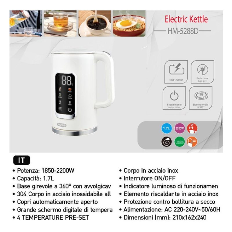 HOOMEI Bollitore Elettrico in acciaio 1,7L Selezione Della Temperat...