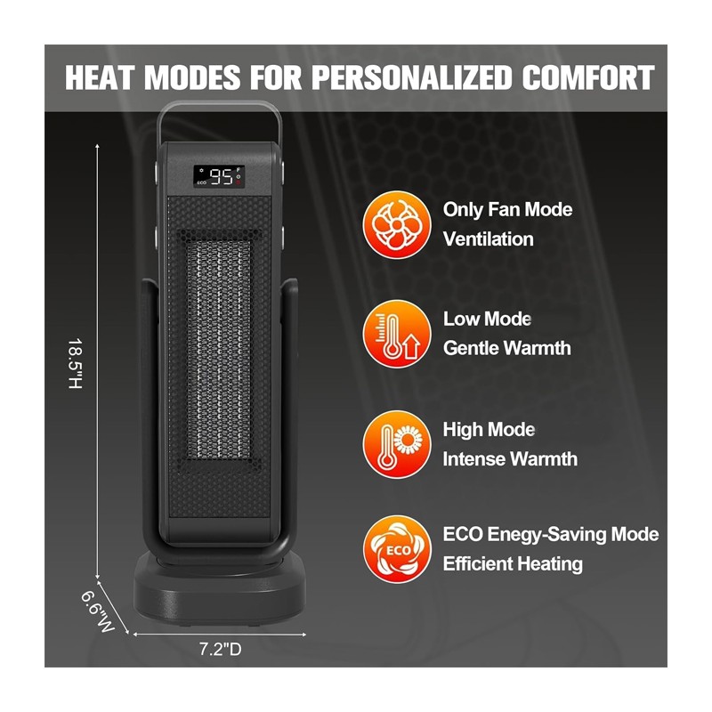 Stufa Elettrica Ceramica HOMCOM 2000W | Termoventilatore Con Oscillazione 55°, 4 Modalità, Protezione Antiribaltamento, Per Stanze Fino A 15 M²