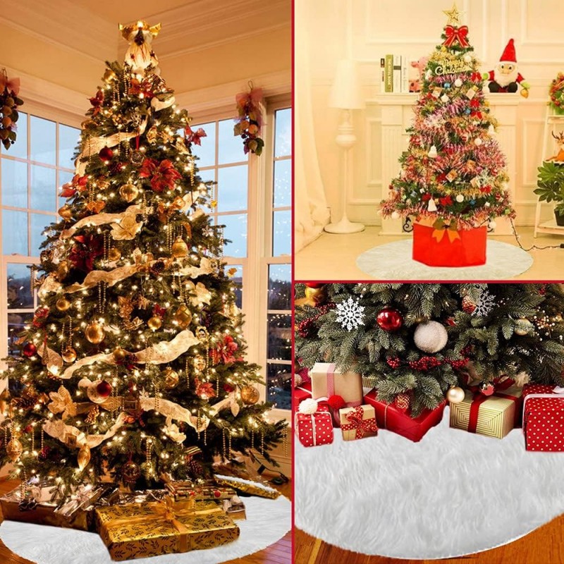Tappeto Gonna Copertura Base Albero di Natale 60/90/120 cm Bianco E...
