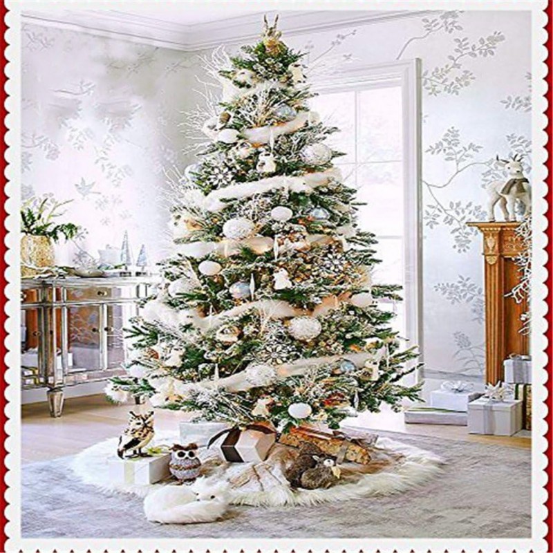 Tappeto Gonna Copertura Base Albero di Natale 60/90/120 cm Bianco E...