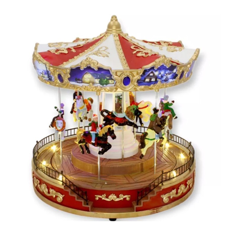 Giostrina Giostra Musicale Carosello Carillon Legno Cavalli rotante luminoso