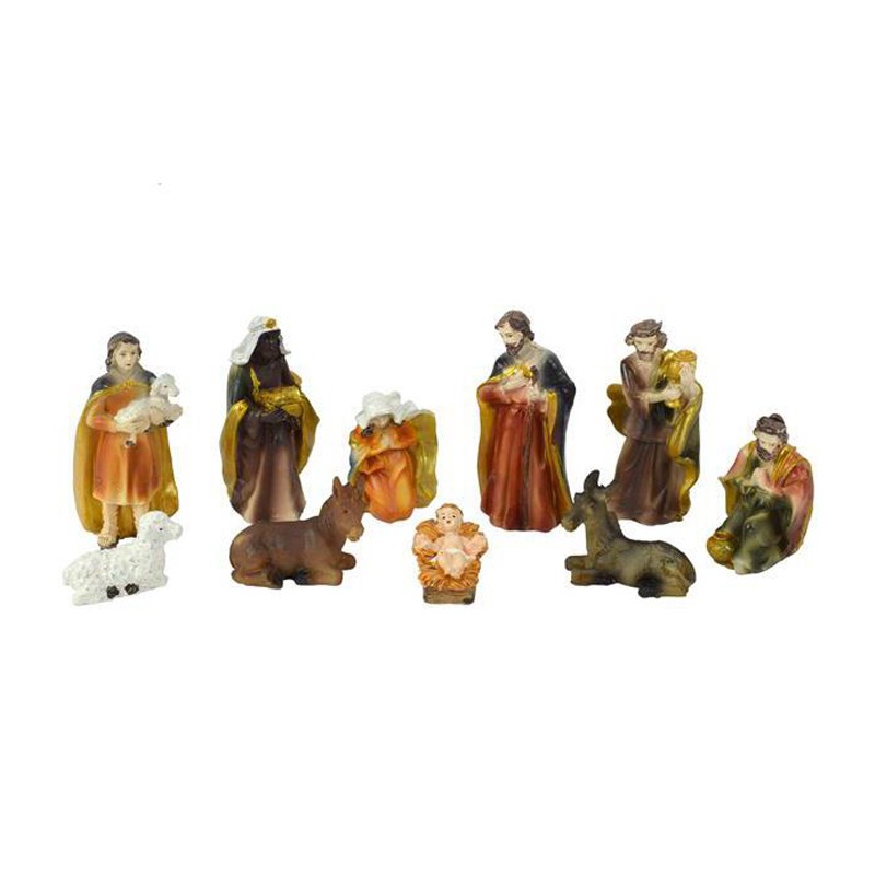 Set 10 Pezzi Natività Pastori Presepe in Resina 10 cm Decoro
