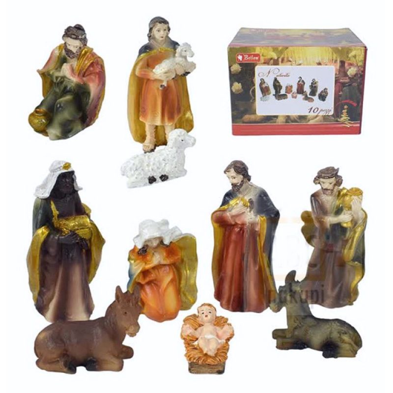 Set 10 Pezzi Natività Pastori Presepe In Resina 10 cm Decoro Natale...