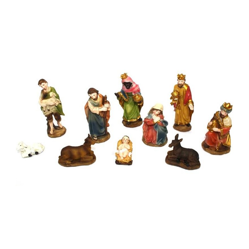 Set 10 Pezzi Natività Pastori Presepe In Resina colorata 9cm Decoro Natale