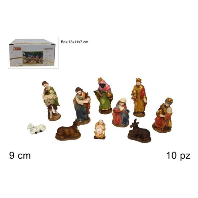 Due Esse Set 10 Pezzi Natività Pastori Presepe In Resina colorata 9...