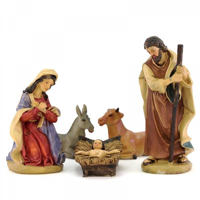 Set 5 Pezzi Natività Presepe In Resina Sacra famiglia 11 cm Decoro Natale