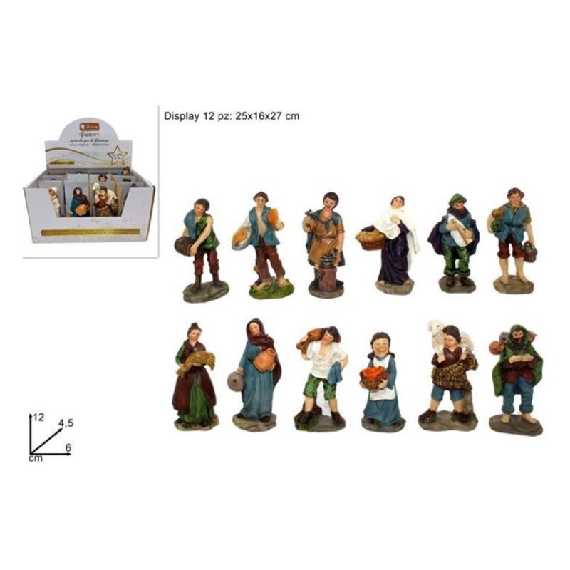 Due Esse Set 12 Pezzi Pastori Presepe In Resina Assortiti 12 cm Dec...