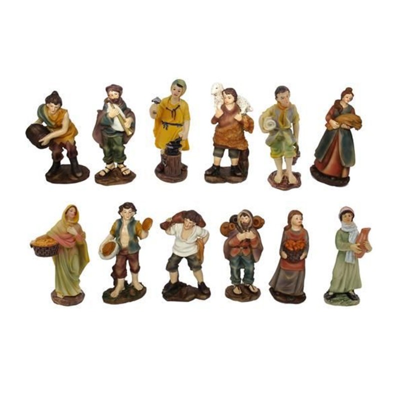 Set 12 Pezzi Pastori Presepe In Resina Assortiti 12 cm Decoro Natale mestieri