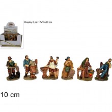 Set 6 Pezzi Pastori Mestieri Presepe In Resina Assortiti 10 cm Decoro Natale
