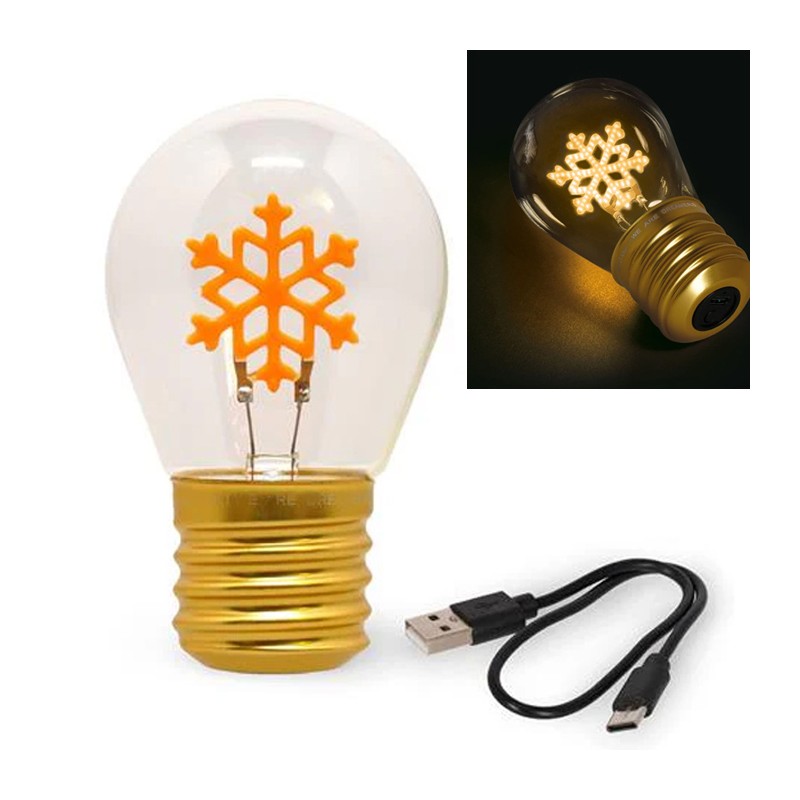 Lampadina filamento fiocco di neve E27 vintage luce decorativa natalizia USB