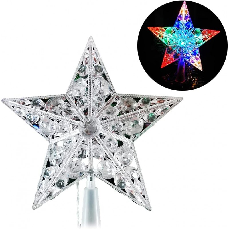 Puntale luminoso per albero di natale proiettore LED forma stella RGB a batteria