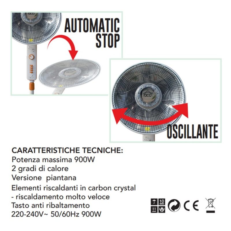 DCG Stufa Elettrica al Carbonio da Pavimento 900 W Bianco Arancio S...