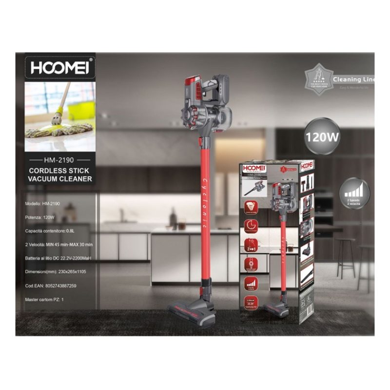 HOOMEI Aspirapolvere Scopa Elettrica Senza Sacco 2 in 1 Vacuum Clea...