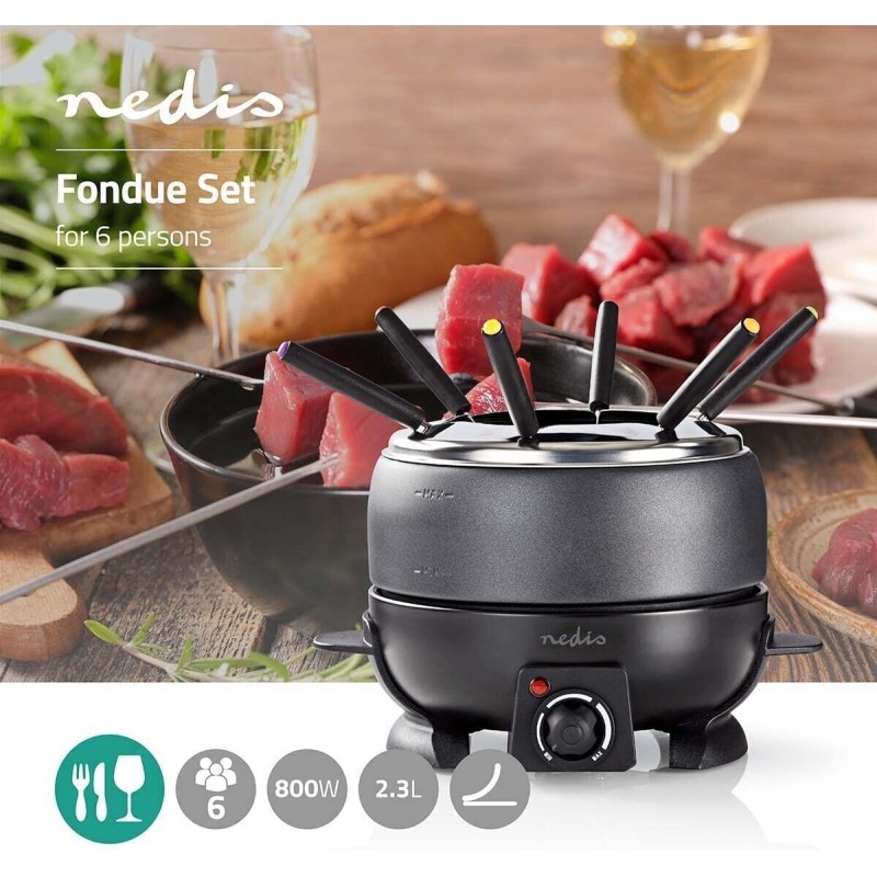 NEDIS Set fonduta bourguignonne elettrica 800W 6 forchette 2,3 litr...