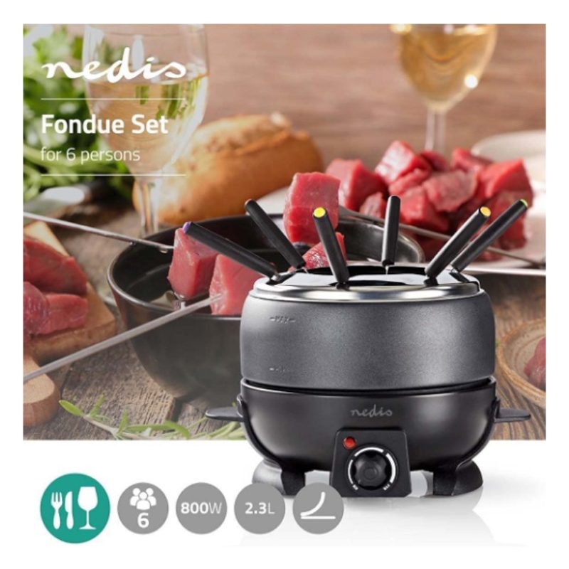 NEDIS Set fonduta bourguignonne elettrica 800W 6 forchette 2,3 litr...