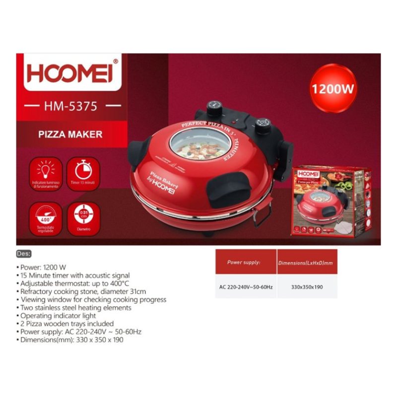 HOOMEI Forno per Pizza Napoletana elettrico Pietra refrattaria Temp...