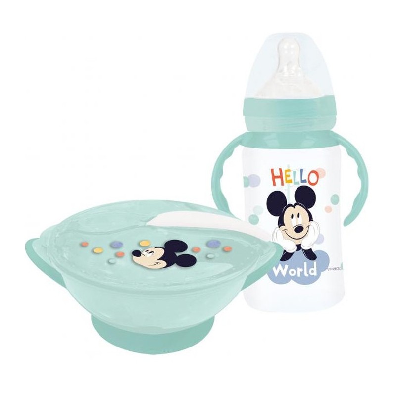 Set Pappa stoviglie Bambini Biberon Svezzamento Piatto Ciotola Disney Mickey