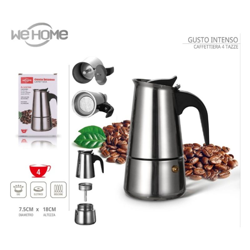 WeHome Caffettiera moka in acciaio inox da 2/4/6 Tazze macchina Caf...