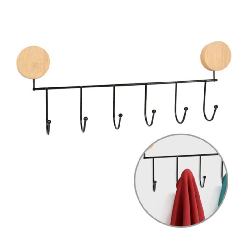 Appendiabiti a Parete 6 Ganci Attaccapanni da Muro bagno metallo Nero casa