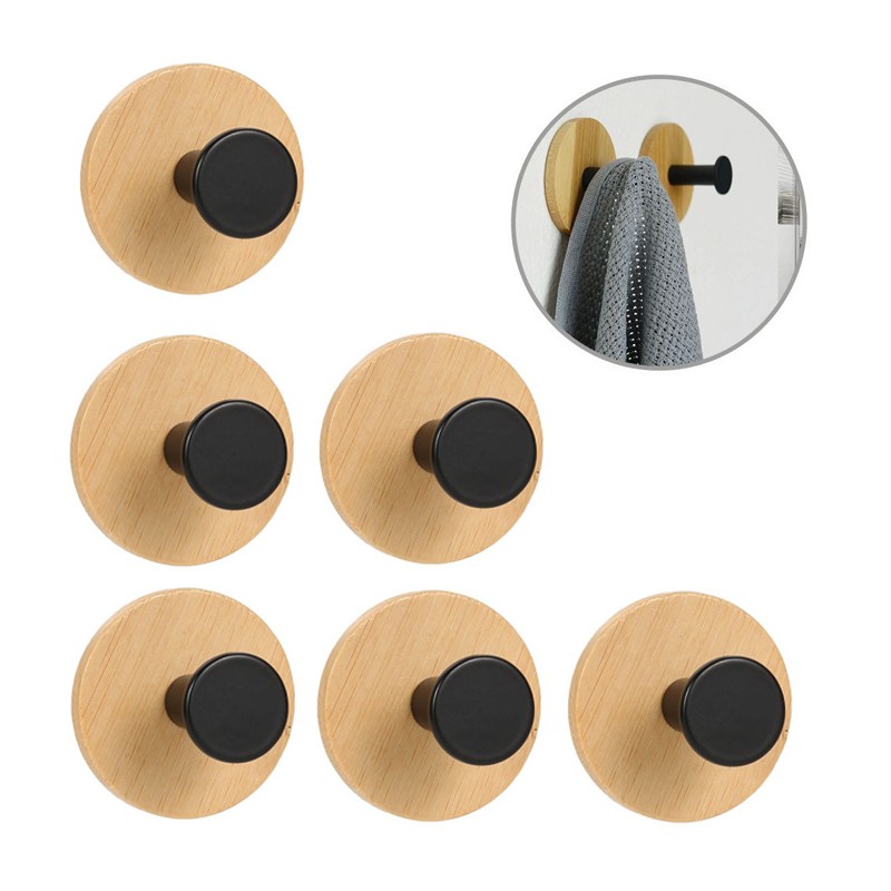 Ganci Adesivi in bambù set da 6 Appendi Porta Asciugamani da parete bagno